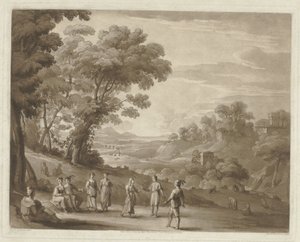 Táj táncoló figurákkal Nyomatok Claude Lorrain rajzai után (sorozat címe) Liber Veritatis (sorozat címe) alkotó: Richard Earlom