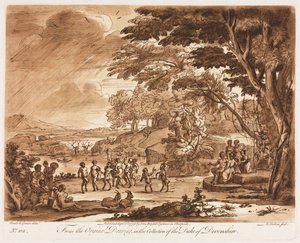Liber Veritatis: 108. sz., Táj szatírokkal és nimfákkal táncol, 1775. alkotó: Richard Earlom