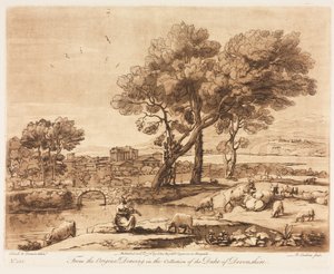 Liber Veritatis: 135. sz., Tájkép, épületekkel, a Mercury ellopja Admetuss marháját..., 1776. alkotó: Richard Earlom