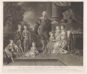 III. György, az Egyesült Királyság királyának és családjának portréja Legszentebb felségük III. György és Charlotte királynő (cím a tárgyon)