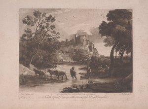 Kilátás a Tivolira napnyugtakor, 1775-ben (mezzotint, rézkarc) alkotó: Richard Earlom