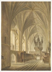 A bristoli katedrális kórusa, Nyugatra nézve (kézzel színezett akvatinta) alkotó: Richard G. Reeve