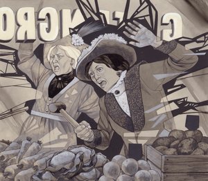 Szuffrazsettek ablakokat törnek be (gouache, papír) alkotó: Richard Hook