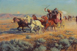 Lovas indiánok által üldözött kocsi, 1912 alkotó: Richard Lorenz