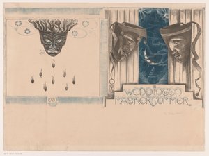 Borítóterv a következőhöz: Wendingen, Mask Issue, 1920 alkotó: Richard Nicolaüs Roland Holst (signed by artist)