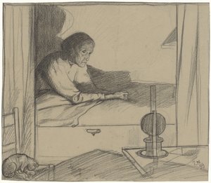 Felsőházi nő, ágyban ülve (második huzat) alkotó: Richard Nicolaüs Roland Holst
