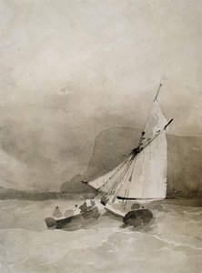 Egy vitorlás és egy evezős csónak zord tengeren, Beachy Head mellett, Sussexben alkotó: Richard Parkes Bonington