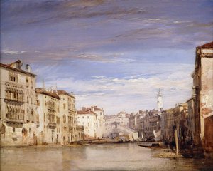 Kilátás a Velencei Canal Grandéra, a Palazzo Bernardo felől, a Rialto-híd felé nézve, alkotó: Richard Parkes Bonington