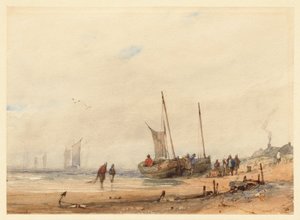 Part partra vontatott csónakokkal és alakokkal alkotó: Richard Parkes Bonington