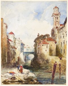Francia város, épületek és folyó alkotó: Richard Parkes Bonington