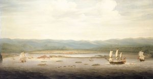 Port Royal látképe, Jamaica, 1758 körül (olaj, vászon) alkotó: Richard Paton
