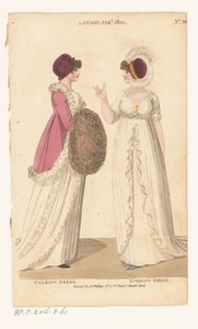 A londoni és párizsi női divat magazinja. No. 36. London, 1801. február: Sétálóruha; Estélyi ruha