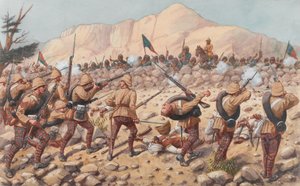 Albany 72. hercege saját hegyvidékiek előrenyomulva Peiwar Kotalnál alkotó: Richard Simkin