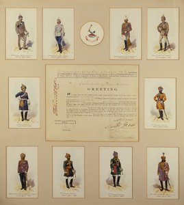 A brit hadsereg tisztjei egyenruhában, R. Simkin, 19. század