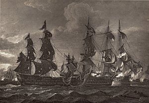 HMS kapitány a San Nicholas és a San Josef fedélzetén, illusztrációja Robert Southey (1774-1843) „The Life of Nelson” című könyvéből, először 1813-ban jelent meg alkotó: Richard Westall