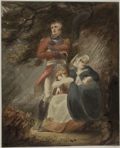 A vihar elől menedéket kereső tiszt feleségével és gyermekeivel (recto); Vár vázlata a dombon (verso) alkotó: Richard Westall