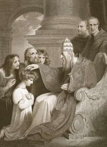 Alfréd herceg III. Leó pápa előtt, metszet J. Stow-tól, illusztráció David Hume "The History of England" című művéből, kiadta R. Bowyer, London, 1812. alkotó: Richard Westall