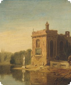 Tó pavilonnal és szoborral, Olaszország (olaj, vászon) alkotó: Richard Wilson