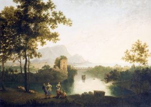 Este a River Mouth-on táncoló parasztokkal (olaj, vászon) alkotó: Richard Wilson