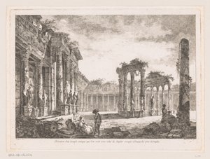 Gezicht op de Tempel van Jupiter Serapis A Jupiter Serapisnak vélt ősi templom emelése a Nápoly melletti Pozzuoliban (cím a tárgyon) alkotó: Richard de Saint Non