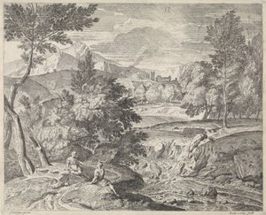 Árkádiai táj két figurával egy vízesés mellett alkotó: Richard van Orley (II)