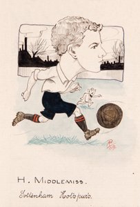 Bert Middlemiss, Tottenham Hotspur, rajz cigarettakártya-készlethez, 1907 (toll és tinta a kártyán)