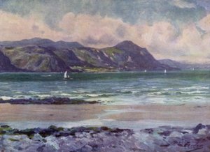 Penmaenmawr távoli kilátása, kora reggeli fény (színes litó)