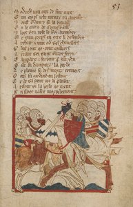 Arthur halálosan megsebesült, illusztráció a "Romances in French Verse..."-ből, Wace kánonja (Wace of Bayeux) alkotó: Robert (c.1110 74) Wace