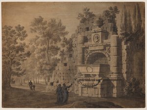 Capriccio antik alakokkal romos klasszikus emlékművek között alkotó: Robert Adam
