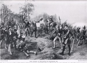 II. György Dettingenben, illusztráció a Hutchinson történetéből a brit nemzetről alkotó: Robert Alexander Hillingford