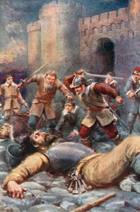 A zarándokok lerombolják a Kételyek várát (színes litográfia)
