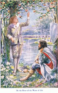 Az élet vizének folyója mellett, a John F Shaw & Co által kiadott The Pilgrims Progress-ből, az 1900-as évek körül (színes litó) alkotó: Robert Ambrose Dudley