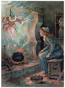 Hamupipőke és a tündérkeresztanya, az Ernest Mister által kiadott „Egyszer volt egyszer” illusztráció, 1900 körül (színes litó)