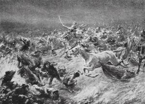 A fehér hunok legyőzése Anushirwan által Kr. u. 560-ban (litográfia) alkotó: Robert Ambrose Dudley