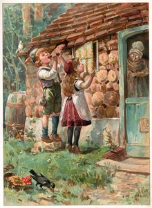 Hansel és Gretel, az Ernest Mister által kiadott "Once Upon a Time" illusztrációja, 1900 körül (színes litó)