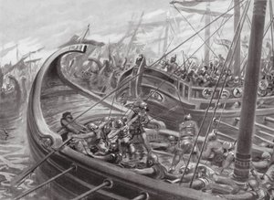 A fokeus flotta legyőzi a karthágóiakat (litho) alkotó: Robert Ambrose Dudley