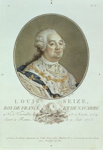 XVI. Lajos (1754-93) portréja a "Portraits des Grands Hommes Illustres" című kötetből, Ride metszete (kézzel színezett metszet).