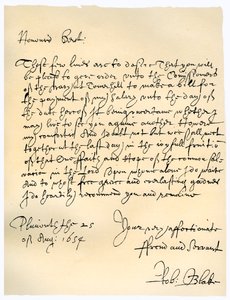 Robert Blake admirális levele az Admiralitás biztosainak, 1654. augusztus 25-én. alkotó: Robert Blake