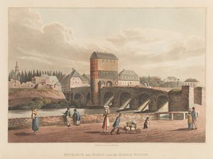 bejárat Hanau városába a Kinzig hídon keresztül, 1814 (akvatinta)