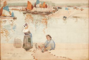 Figurák a kikötő falán, Bretagne (akvarell) alkotó: Robert Brough