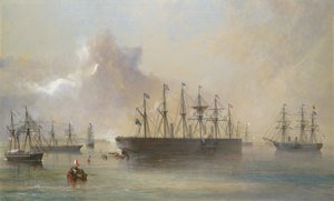Az Atlanti-óceáni távírókábel-flotta összeállítása Írország délnyugati partján, Berehavenben..., 1866. alkotó: Robert Charles Dudley