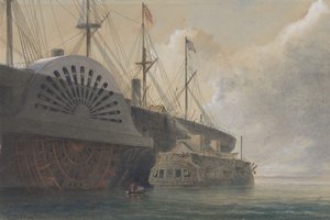Az öreg fregatt írisz kábelszállítmányával a Great Eastern mellett Sheernessben..., 1865.