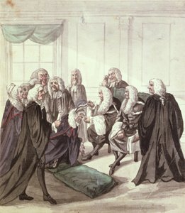 Bepillantás a Westminster Hallba a Sergeants hívására, 18. század (toll, tinta és WC papíron) alkotó: Robert Dighton
