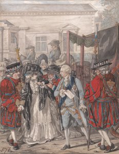 Margaret Nicholson, aki megkísérli meggyilkolni Őfelségét, III. Györgyöt a Szent Jakab-palota kerti bejáratánál, 1786. augusztus 2.