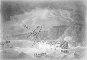 "Őfelsége "Venerable" nevű hajójának elvesztése... hajótörés 1804. november 24-én éjjel a Torbay-i szikláknál". alkotó: Robert Dodd