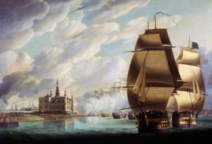 Nelson Forcing Passage of Sound, 1801. március 30., a koppenhágai csata előtt, R. Dodd, olaj, vászon, 61x91,4 cm, Egyesült Királyság alkotó: Robert Dodd