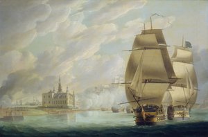Nelson a hangár áthaladásának erőltetése, 1801. március 30., a koppenhágai csata előtt alkotó: Robert Dodd