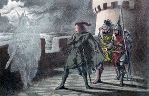 Hamlet látja apja kísértetét az Elsinore kastély bástyáin