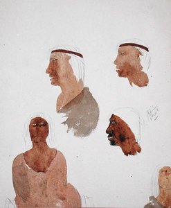 Fuegian Types, 1832 körül (ceruza és akvarell papíron) alkotó: Robert Fitzroy