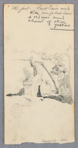 Rajz, Kilátás egy magaslatról a városra (recto); nő kezében egy üveggel (verso), 1882 alkotó: Robert Frederick Blum